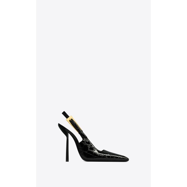 YSL LEE Crocodile Embossed Leather Open Heel High Heels