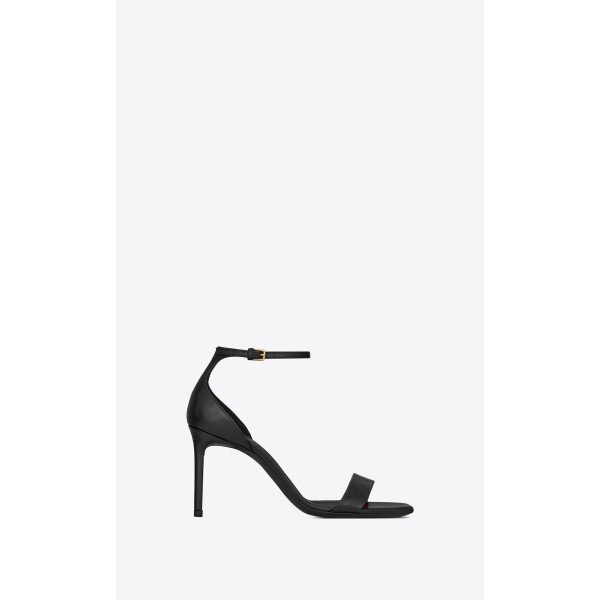 YSL Amber black genuine leather ankle strap sandals